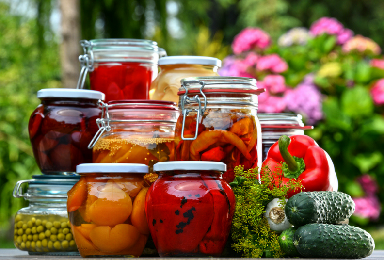 pickled jars of food from garden