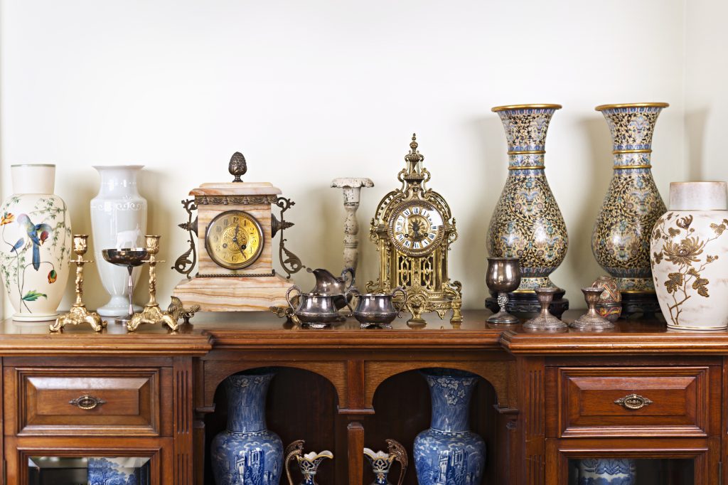 antique vases and heirlooms on table