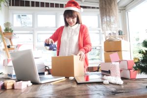 Online business seller working from home in the christmas season